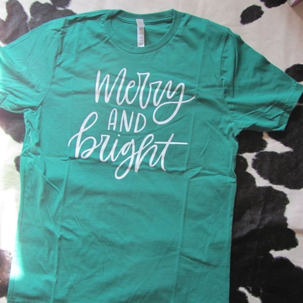 BELLA CANVAS MERRY & BRIGHT CHRISTMAS TSHIRTS - Picture 1 of 4